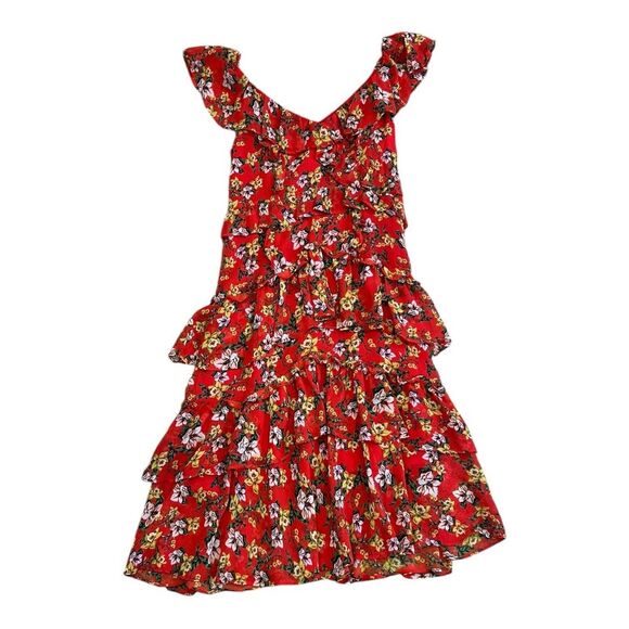 Marissa Webb Deep Orange Floral Magnolia Bouquet Ruffle Dress 12 - Picture 2 of 5